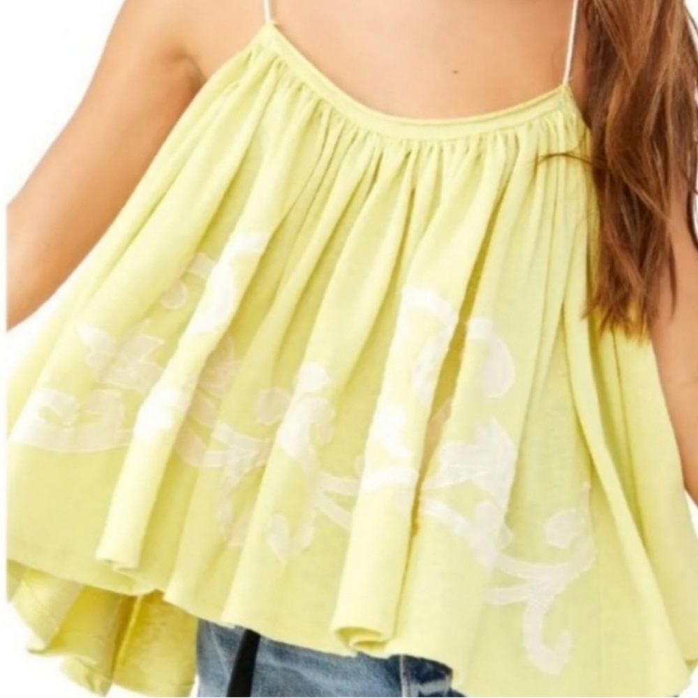 Free People On Clouds Swing Tank Yellow Embroidered Bohemian Flowy
